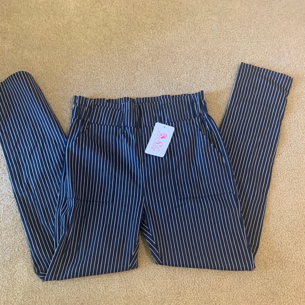 Women’s navy and white striped pants, size…
